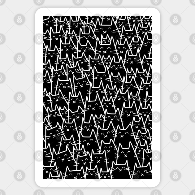 Cat Party - Black and White Sticker by HappyCatPrints